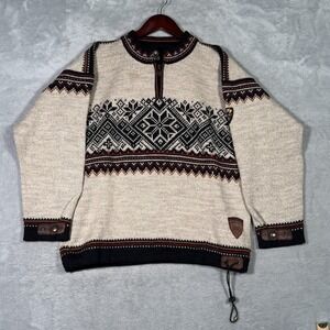 Dale Of Norway Sweater Mens Small Beige Wool 1/4 Zip USA Olympic Ski Fair Isle*